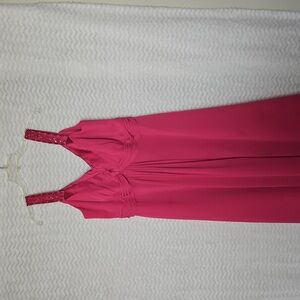Plus size Davids bridal pink knee length dress.